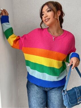 Bright Multi-Stripe Crewneck Sweater